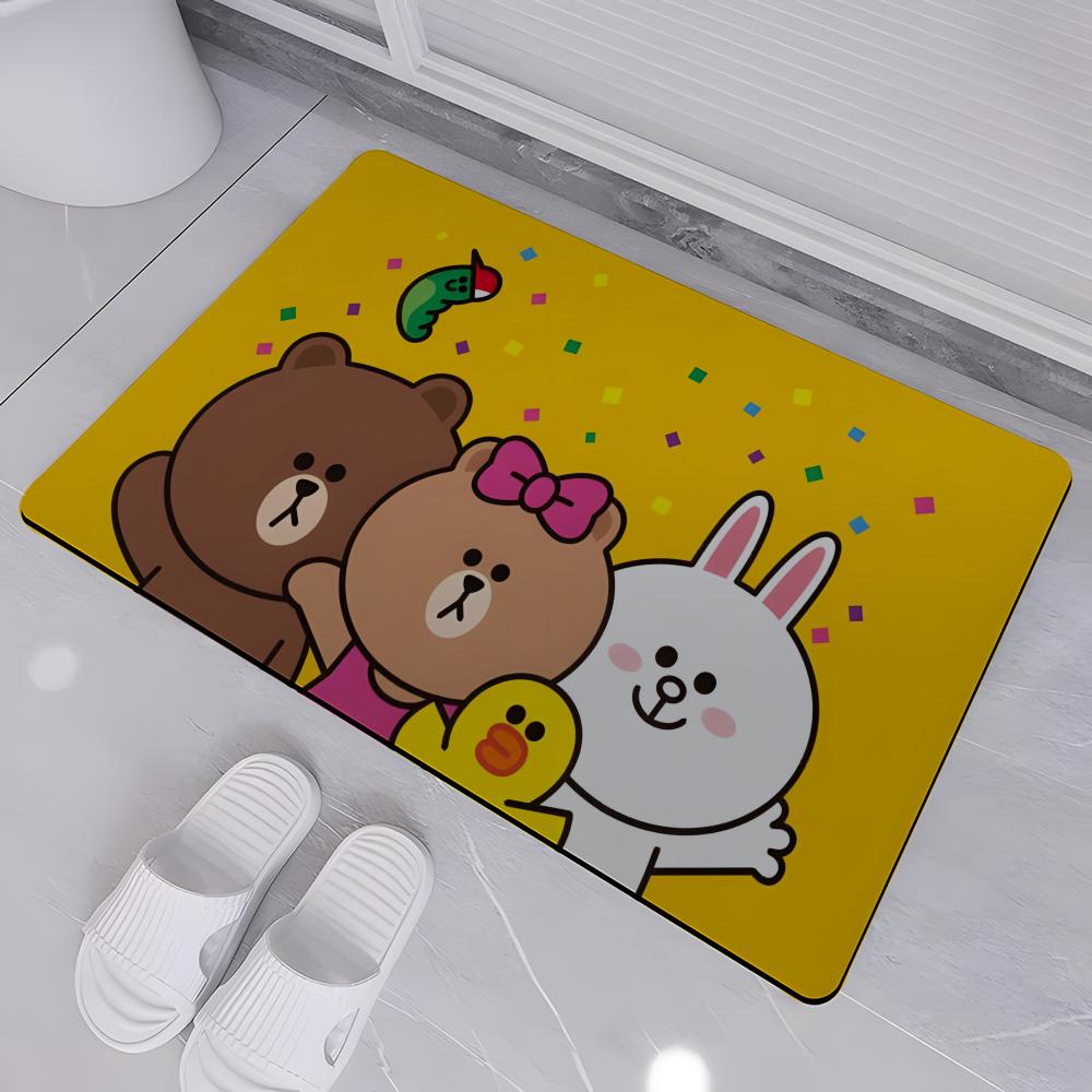 ANIME B-Brown Bear Floor Mat Absorbent Floor Mat Non-Slip Entrance Rug for Bathrooms Restrooms and Toilets