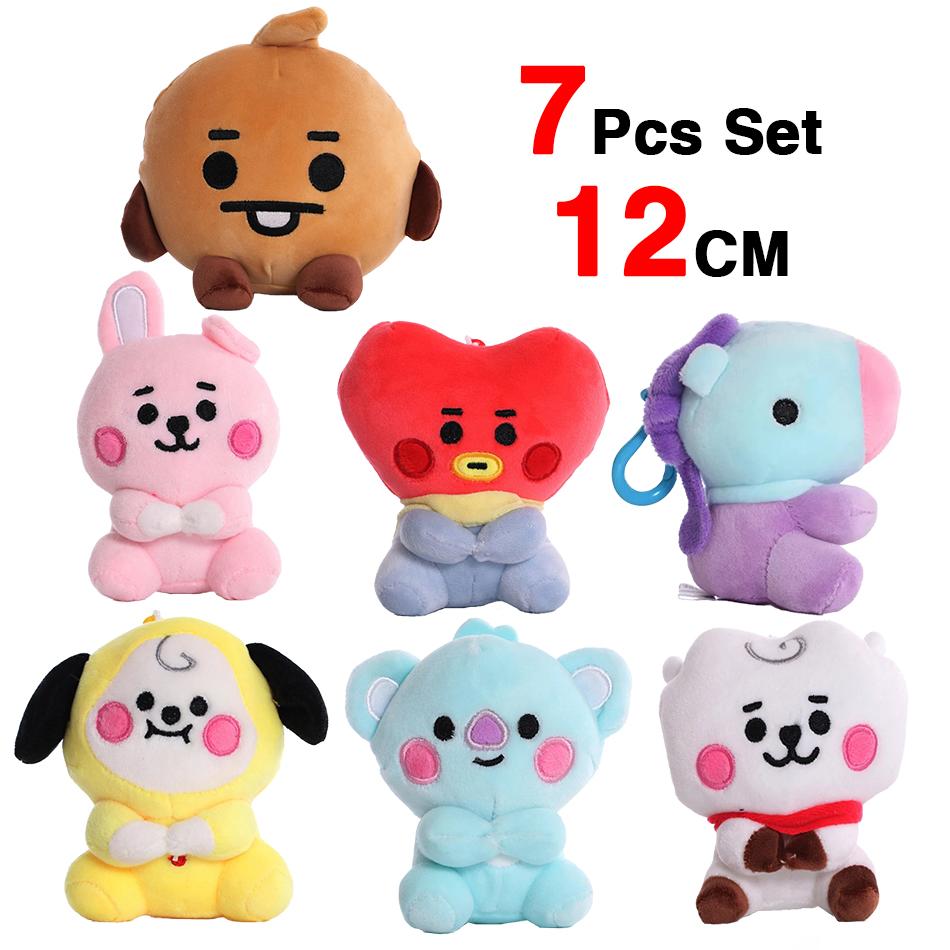12-24cm B-T Cartoons Baby Pendant Plush keychain Toys Bangtan Boy Groups Peluches Cartoon Backpack Decoration Dolls Kid Gifts