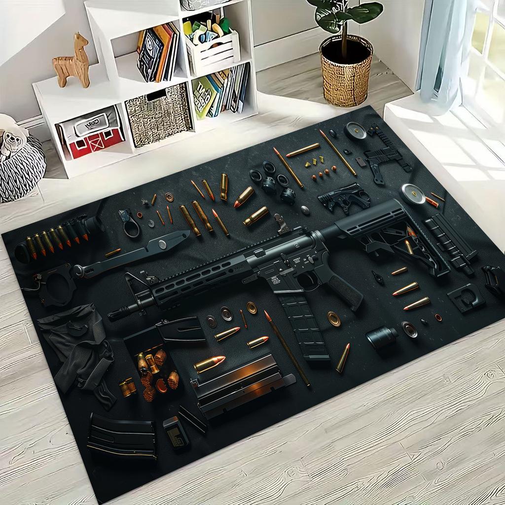 Holz Metall Waffenkoffer Boxx Militärausrüstung Moto Teppich für Schlafzimmer Wohnzimmer Sofa Zuhause Fußmatte Dekor, Kinder Spiel Rutschfeste Bodenmatte