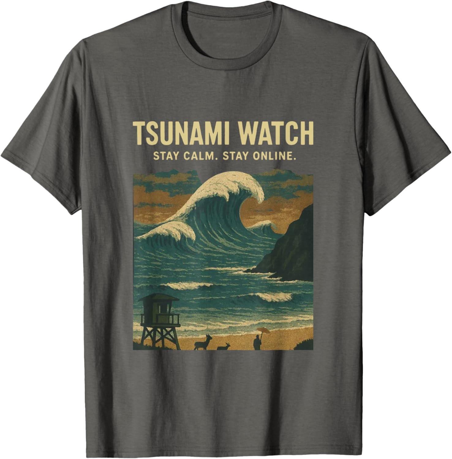 Tsunami Watch Stay Calm Stay Online Pray For Hawaii Tsunami 2026 Unisex T-Shirt XXL