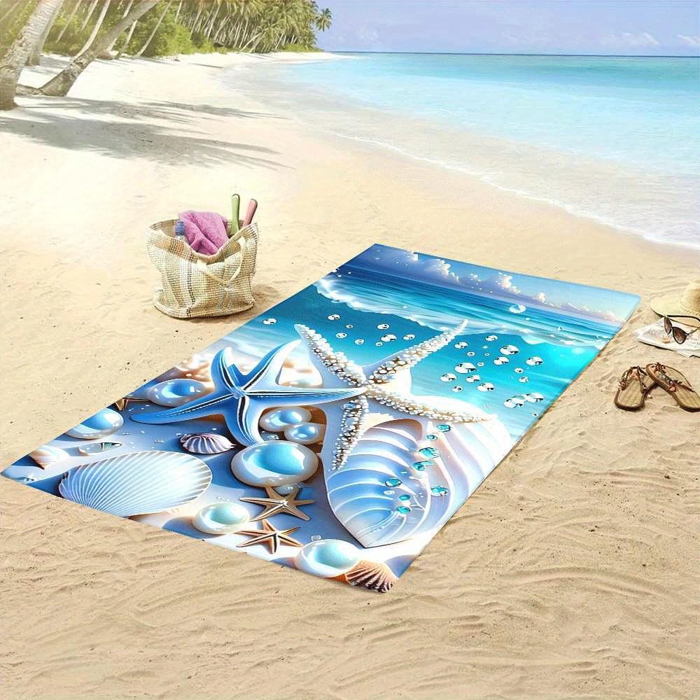Blue Starfish Shell Printed Beach Towel Polyester Soft Quick Dry Large Bath Towel Summer Swimming Pool Surfing Blanket