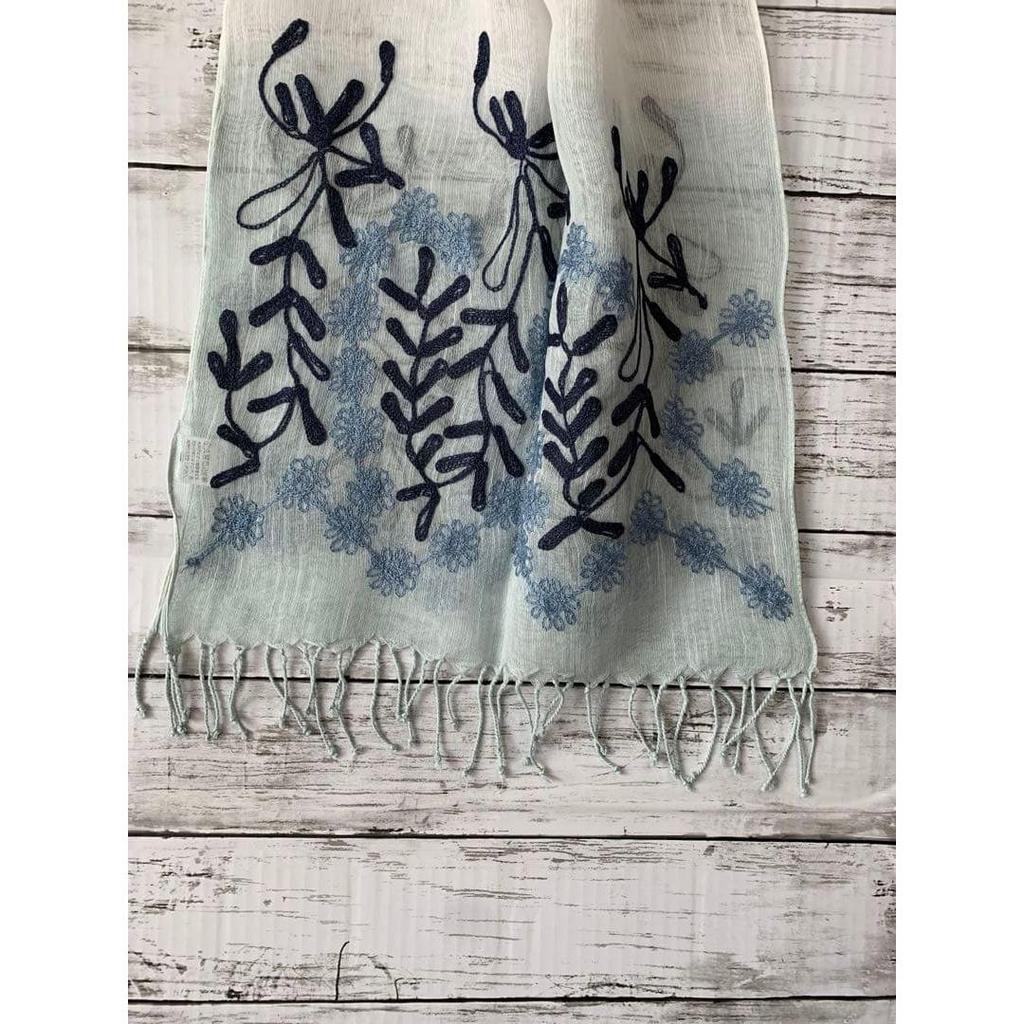 Used Indian Silk Cotton Lightweight Stole, Ari Embroidery, Hand-dyed, Blue, Spring/Summer, Mother's Day