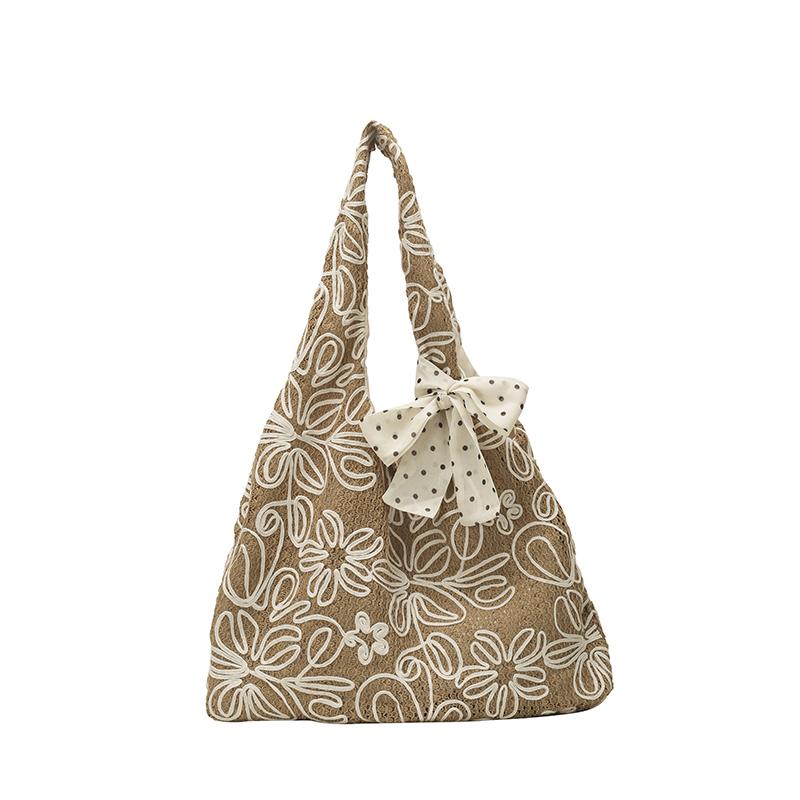 

Summer CANVAS Flowers Large Capacity Tote Bags 2026 Sweet Commuting Handbags High Quality Ribbs Sewing Bags for Women хаки