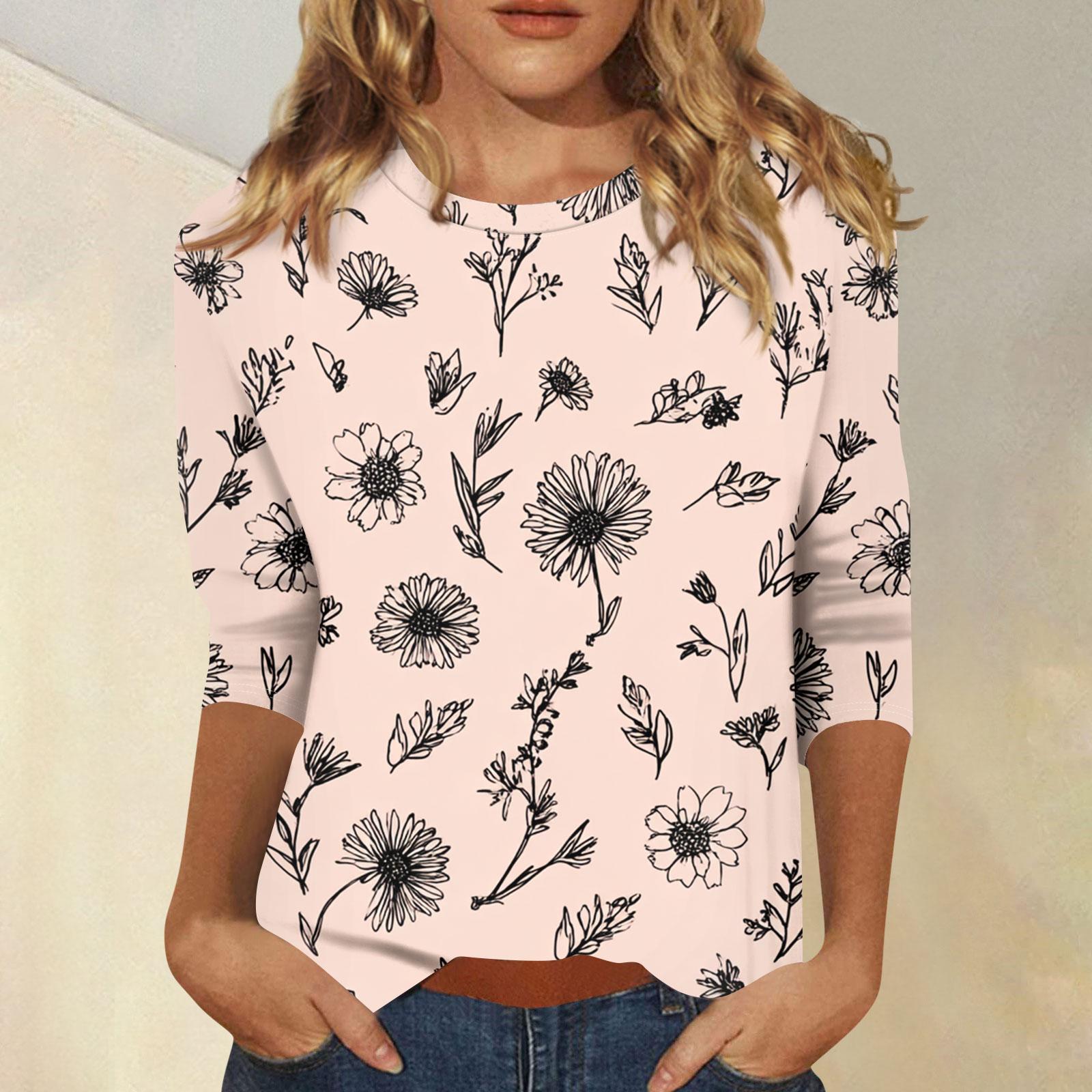 

Women s 3/4 Sleeve Shirts Graphic Tees Shirts Casual Basic Tops Pullovers L бежевый