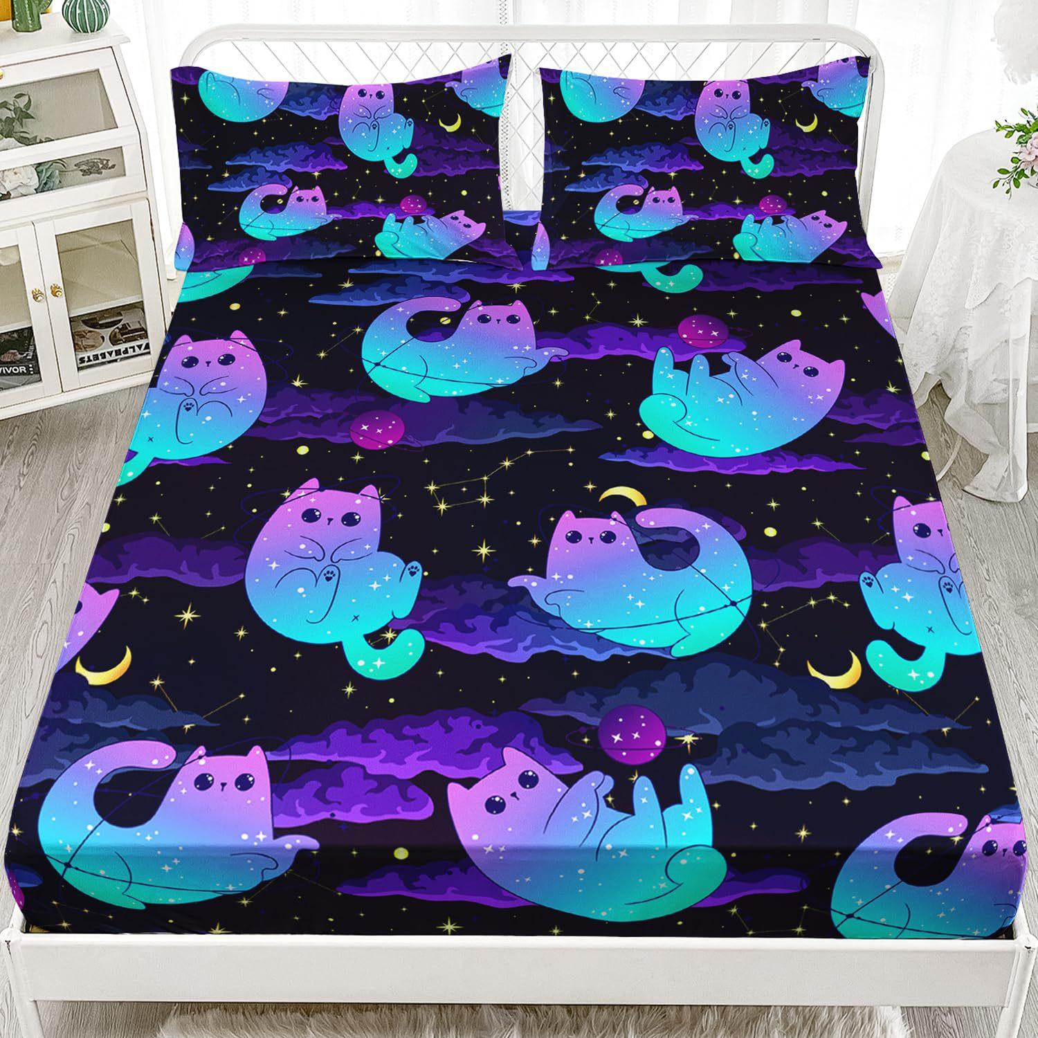 

Cartoon Cat Pattern Bed Hat Three-Piece Digital Printing Bedding Bed Hat Three-Piece Set Children And Adults 90 * 190 * 30cm (3pcs set)