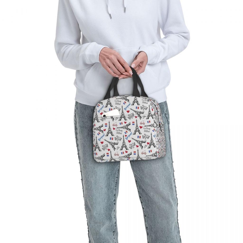 Addicted To Paris France Insulated Lunch Bag for Women Kids Portable Food Boxes Thermal Lunch Box Tote