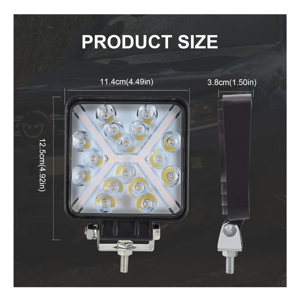 2-Pcs 4-Inch 48W LED Work Light Pods – 4000lm Flood Beam Square Driving Lights for Truck, Tractor, Trailer, Excavator, ATV, UTV, Pickup, Mower, Boat
