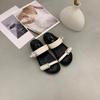 2025 summer flat bottom non-slip word with open-toe buckle breathable round head fashion thick-soled beach sandals women's shoes