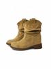 Sheepskin Version~ Sun Qian's Same Pleated Stacking Boots 2025 New Thick-heeled Maillard Mid-tube Western Boots, Thin Boots