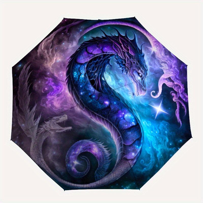 Yin Yang Dragon Circular Art Print: Cosmic Serpent DesignUmbrella, Portable 3-Fold Compact Umbrella for Men & Women Gift
