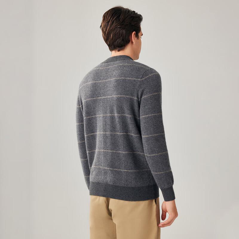 Zhaojun Men's 100% Cashmere Striped Mock Neck Sweater
