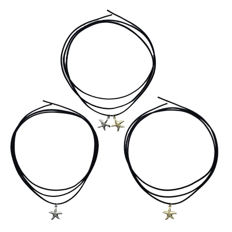 Bohemia Starfish Pendant Choker Black Rope Chain Y2K Star Charm Necklace Long Adjustable Chain Unique Holiday Gift