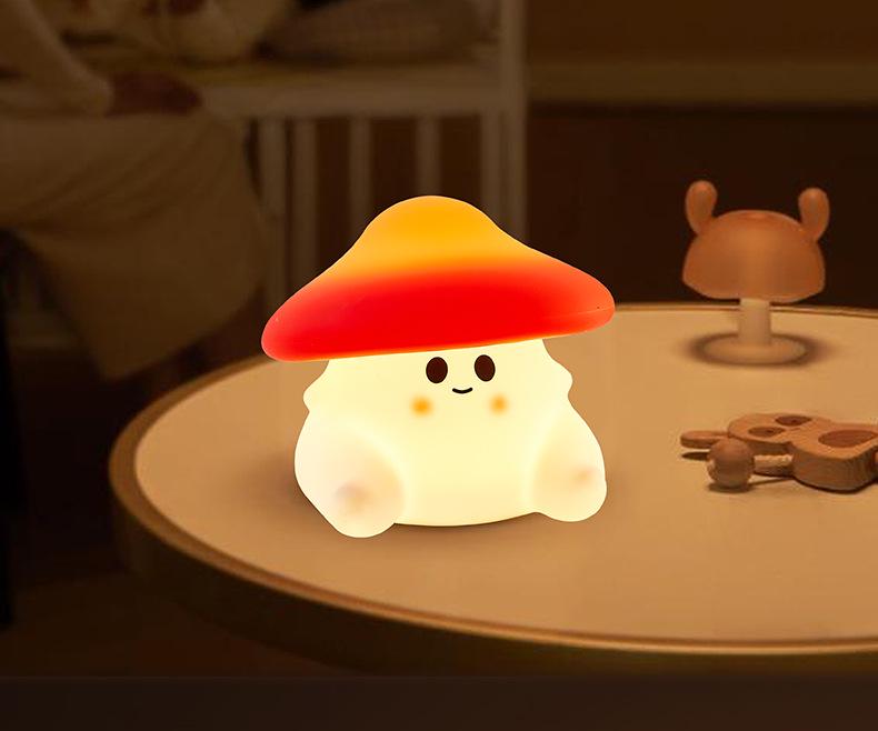 Mushroom Silicone Night Light: Cute Tap-Activated, Timer, USB Charging Bedside Lamp