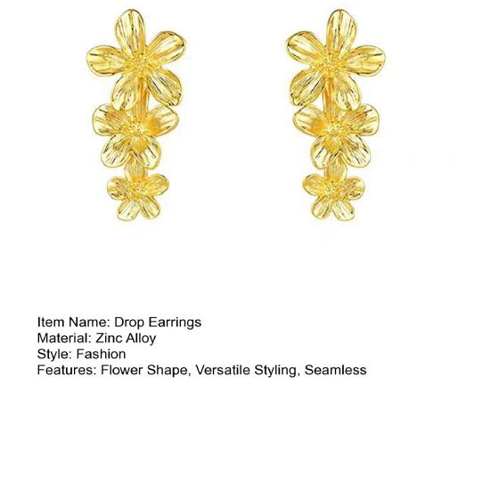1 Pair Women Drop Earrings Geometric Design Flower Shape Stud Earrings Retro Style Shiny Texture Earrings