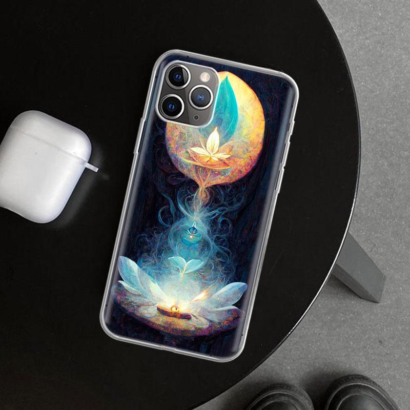 Buddhist Fire Lotus Phone Case Cover for iPhone 11 12 13 Mini 14 15 Plus 16 Pro Max 17 Air 7 8 + SE Art Customized Fundas 11 12