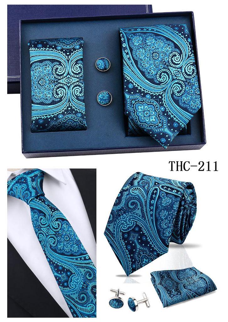 Men's Black Striped 3-Piece Gift Set: Hand-Tied 8cm Tie with Pocket Square & Cufflinks