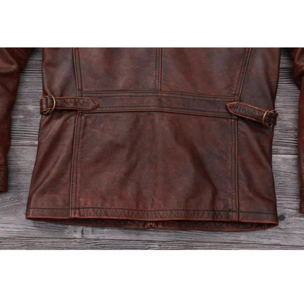 Chinese Size Vintage Red Brown Men Leather Jacket M65 Hunting Flight Jacket Genuine Cowhide Coat Autumn