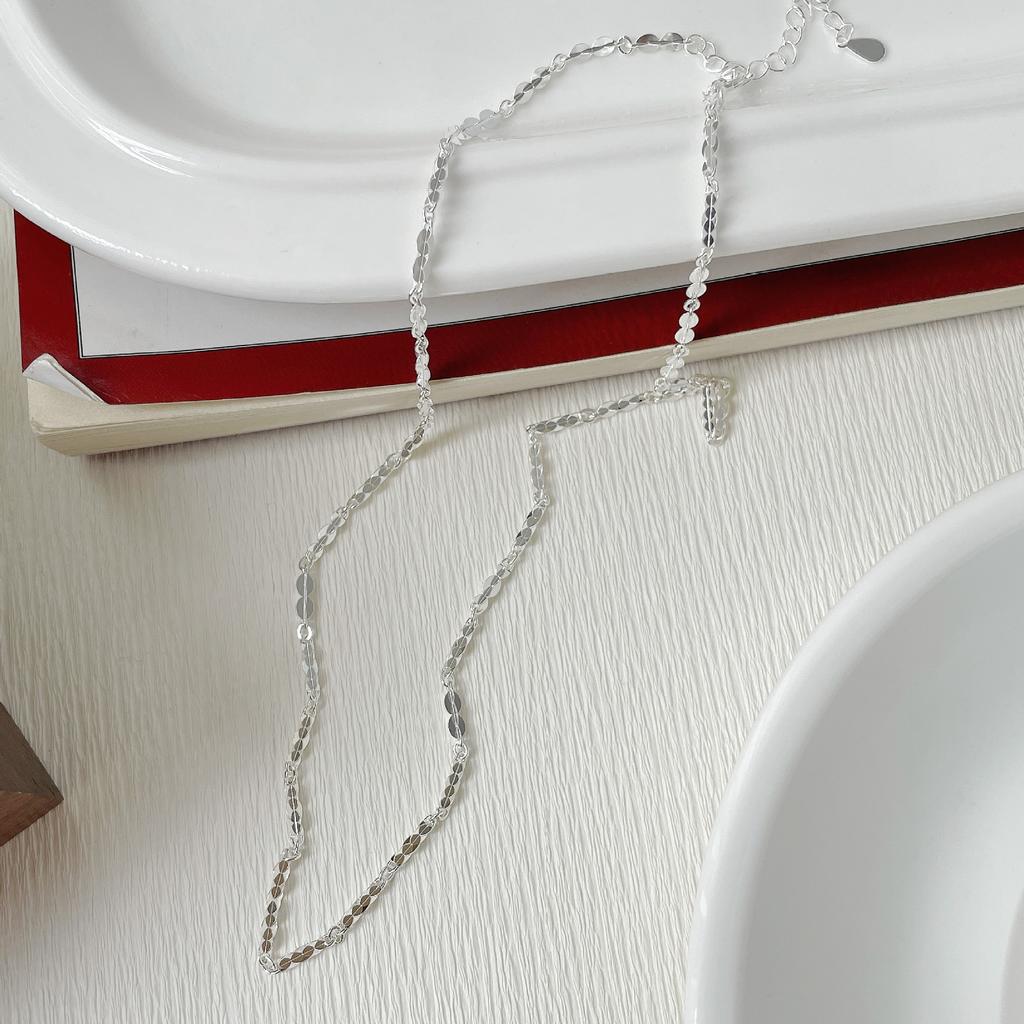 Versatile Peach Chain Glitter Tablet Plain Chain Necklace Female S925 Silver Stacked Wear Universal Clavicle Chain