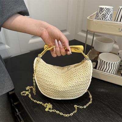 Mini Hand-held Woven Bag, High-end Chain Single-shoulder Crossbody Bag, Women's Retro Casual Dinner Bag