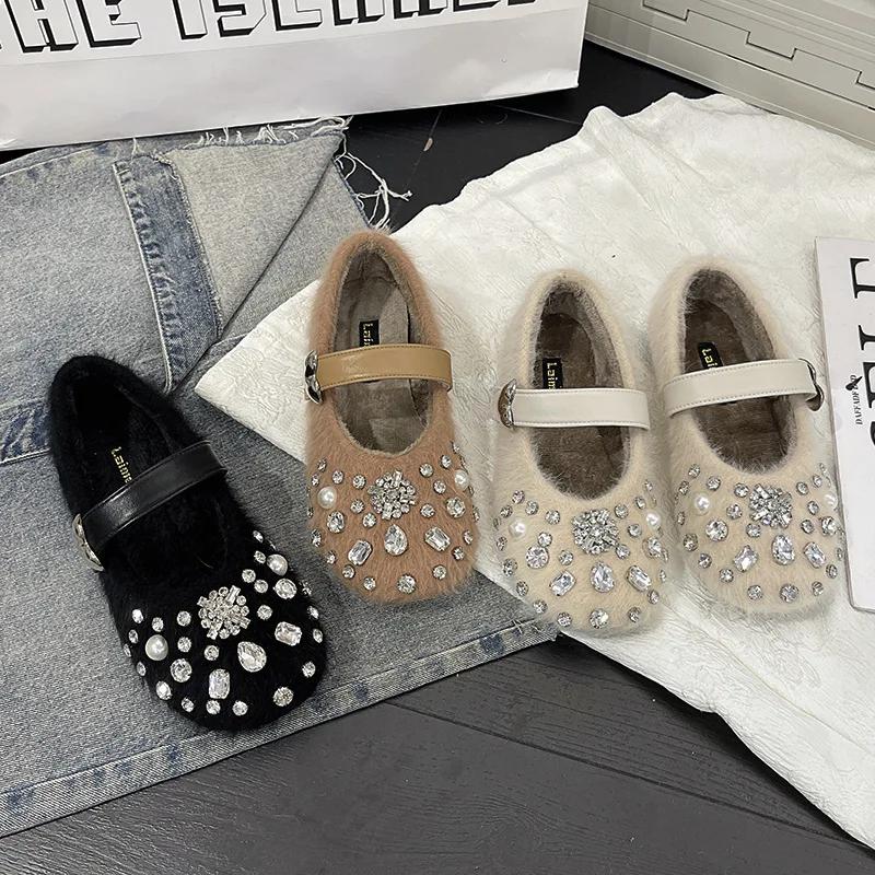 Women Flats Fur Loafers Brand Luxury Shoes Winter Fashion  Shoes 2025 New Dress Cotton Dance