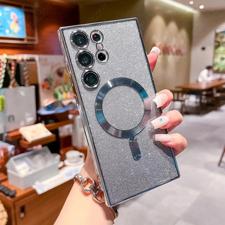 Glitter Luxury Magnetic Woman Case For Magsafe For Samsung Galaxy S26 S24 FE S23 S22 S25 Ultra Plus Wireless Charging Cover