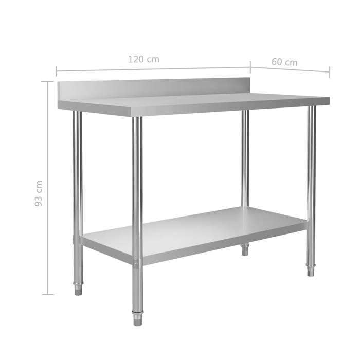VidaXL Kitchen Work Table with Backsplash Restaurant Work Table Bar School Garage Commercial Spaces 51191