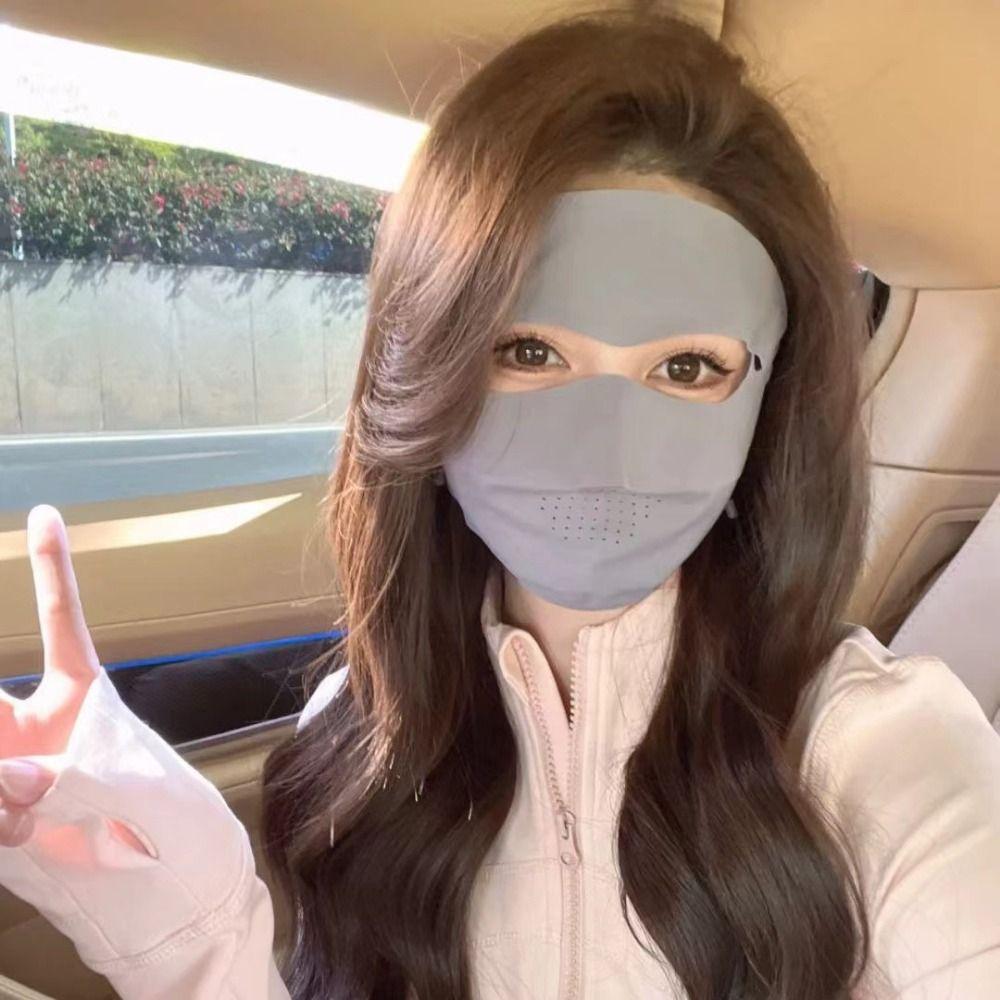 Breathable Summer Ice Silk Mask Elastic Face Gini Mask Sun Protection Face Cover  Outdoor Hiking