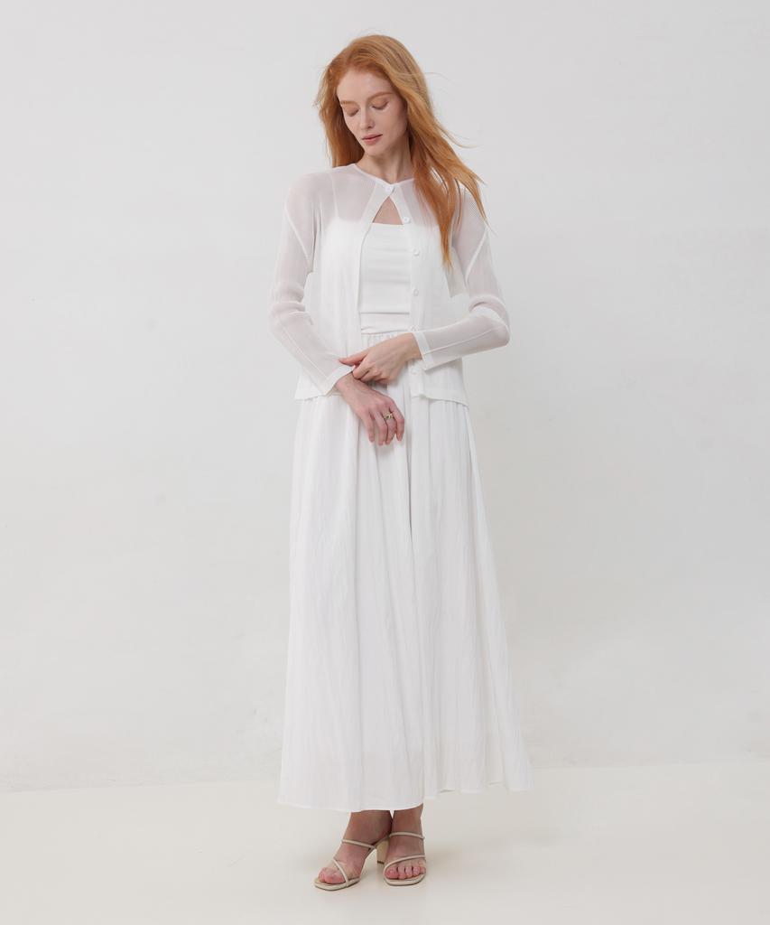 Pleatsmood Sheer Pleated Button Cardigan