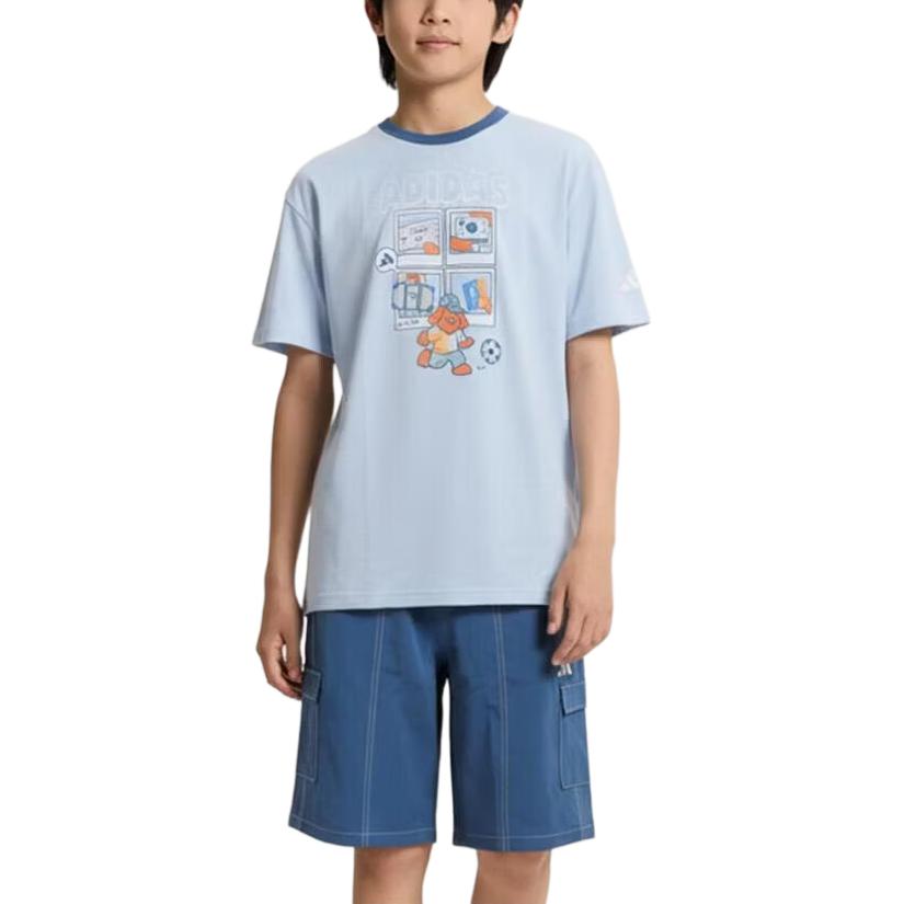 Adidas Casual Sports Set Round Neck Pullover Short Sleeve Kids Men sets KH0244 104