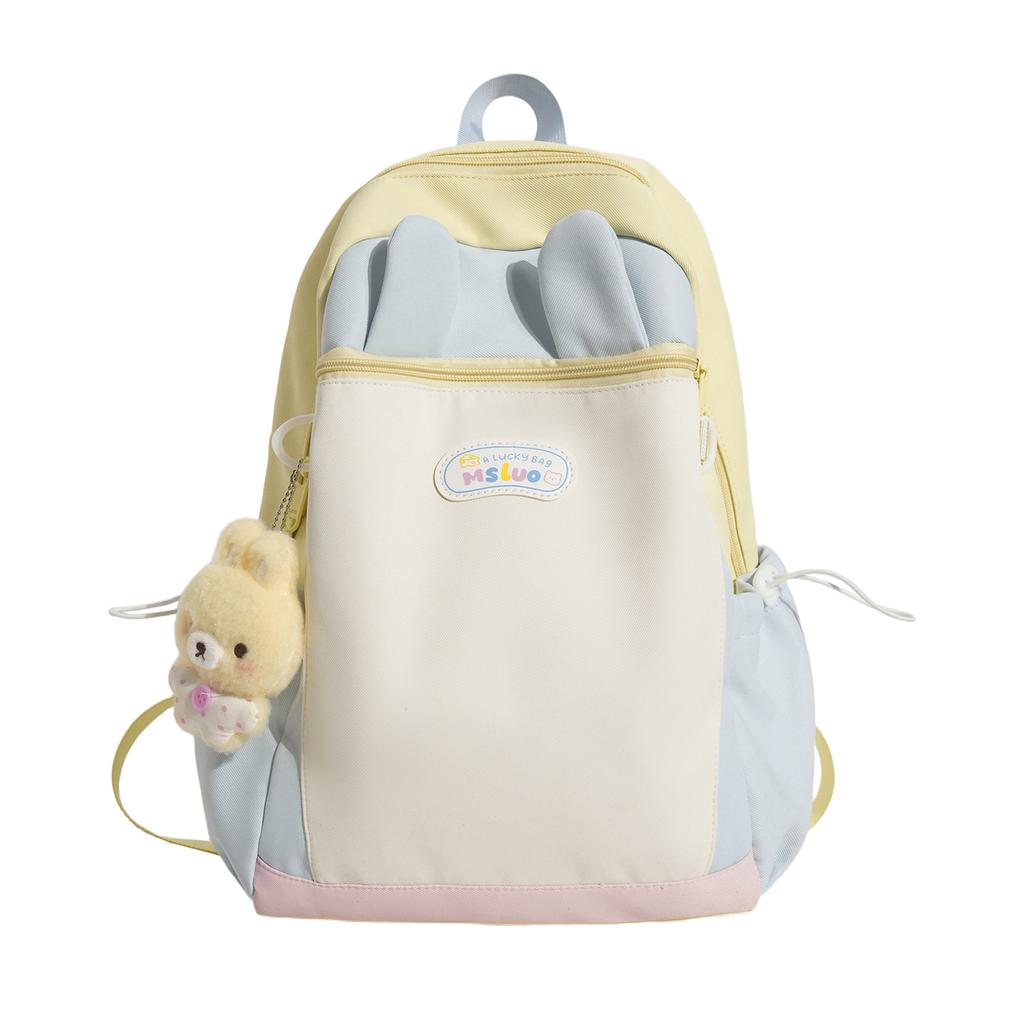 Schoolbag milk fufu color matching three-dimensional rabbit ear backpack soft cute girl holiday girlfriends travel fresh age reduction small backpack