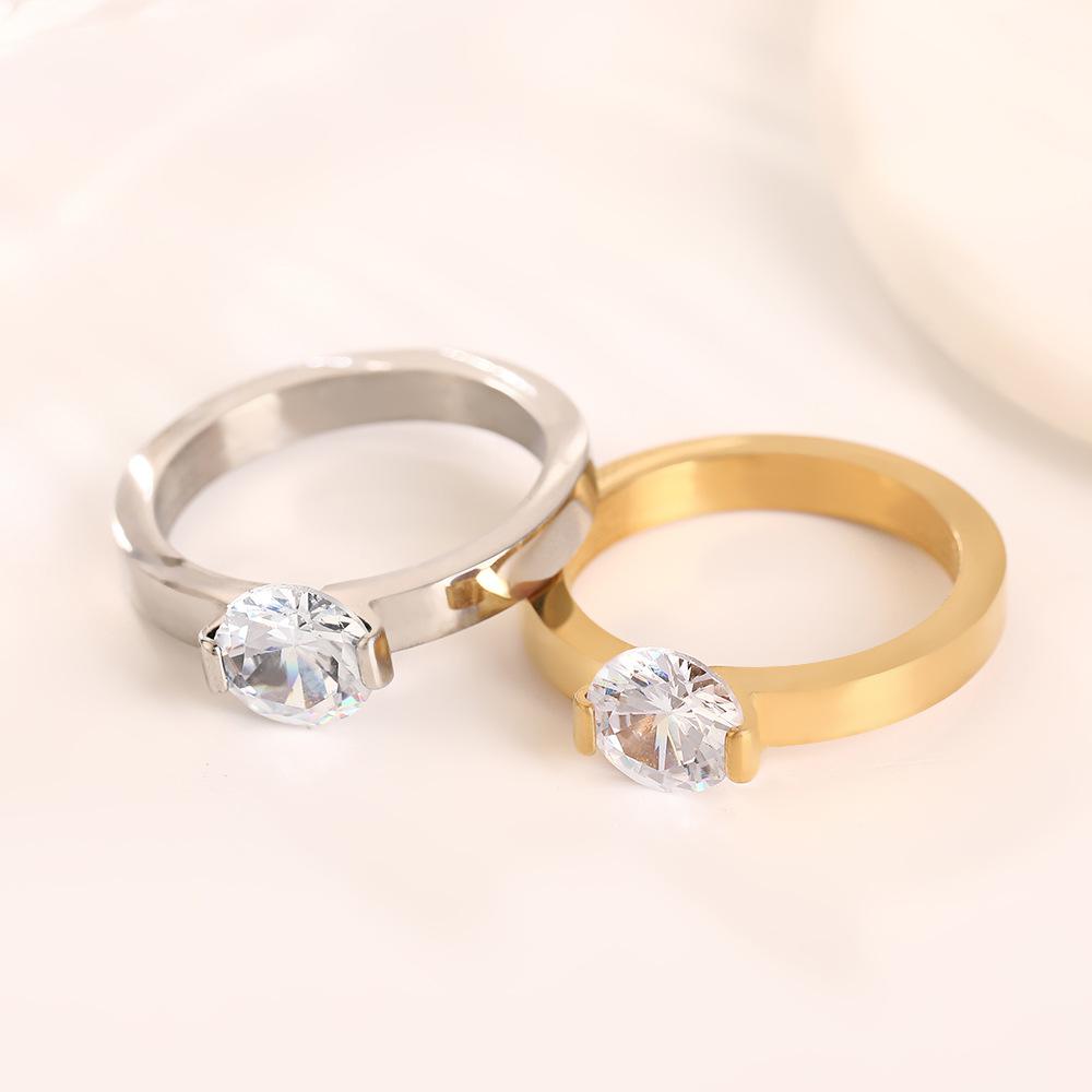 1 Carat Shiny Crystal Ring For Wedding Titanium Steel Top Quality Gold Color Jewelry Love Gift Woman Ring