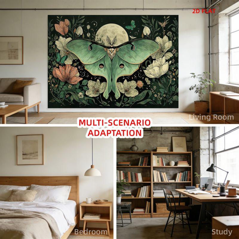 Luna Moth Floral Tapestry Celestial Dark Art Vintage Wall Hanging Boho Bedroom Dorm Yoga Room Decor