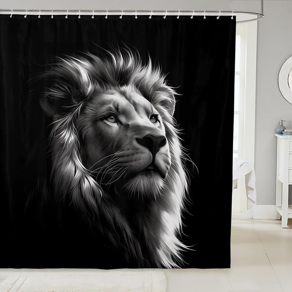 Cheetah Print Shower Curtain, African Leopard Animal Design, Red Floral Black Waterproof Panel With Hooks