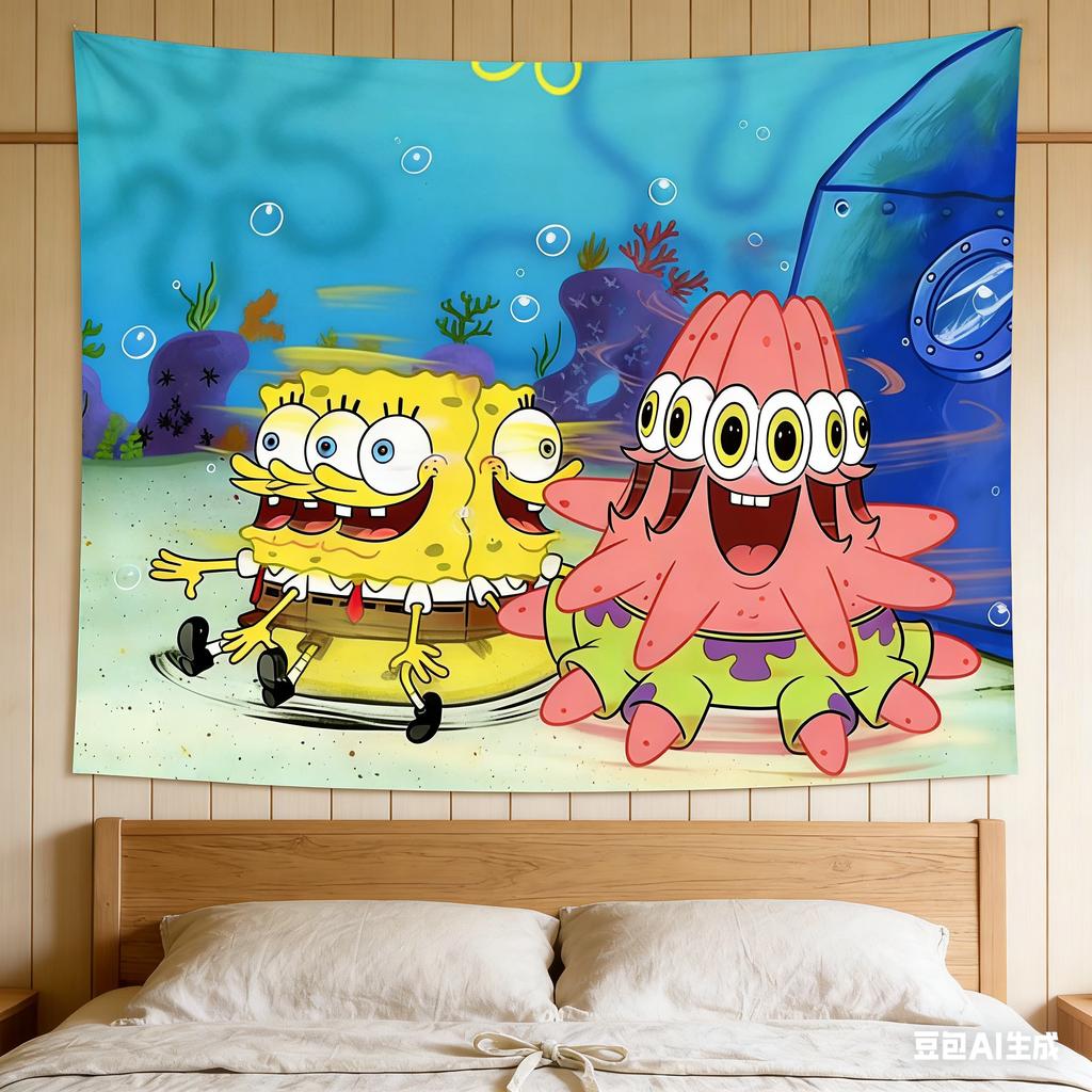 Tapiz Kawaii de Bob Esponja y Patricio Fondo de Bikini Personajes Arte de Pared Tapiz Para Decoración del Hogar Fondo de Fiesta y Regalo Para Niños