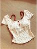 Women's Spicy Girl Two-Piece Floral Camisole T-Shirt with Bra Pads - Slimming Summer Short-Sleeve Top