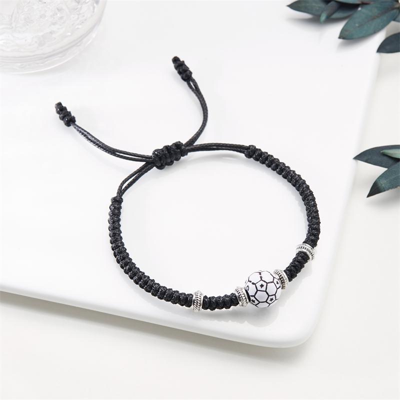 Braccialetto con Charm Calcio Baseball Pallacanestro per Uomo Donna Semplice Regolabile Corda Nera Braccialetto Intrecciato Regalo per Ragazzi Appassionati di Sport
