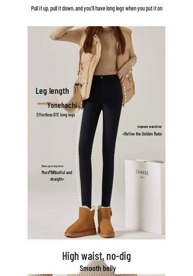 Women's Black High-Waisted Fleece-Lined Leggings, 2025 Winter Style, Thick, Elastic, Slim-Fit