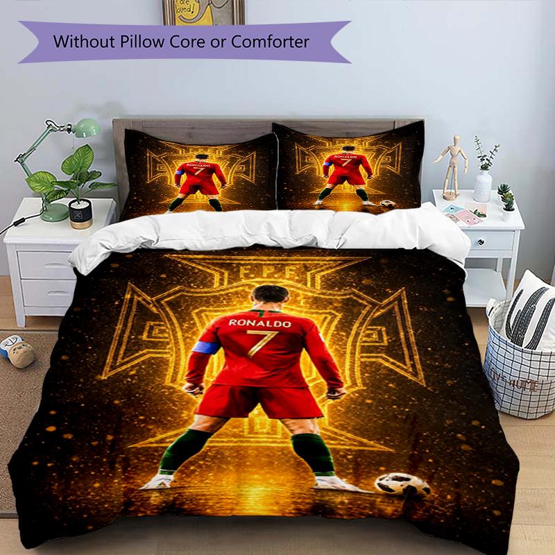 3-teiliges Bettbezug-Set (1 * Bettbezug + 2 * Kissenbezug, ohne Kern),Fußballstar Print Bettwäsche-Set, Schlafzimmer-Dekoration, Ganzjahres-, Geburtstagsgeschenk