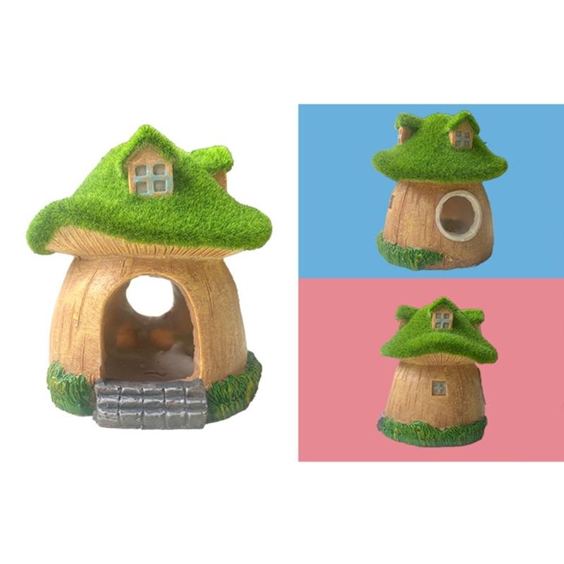 Green Mushroom House Simulations Landscape DIY Bonsais Crafts Realistic Colorful Mushroom House for Aquariums Fish Tanks