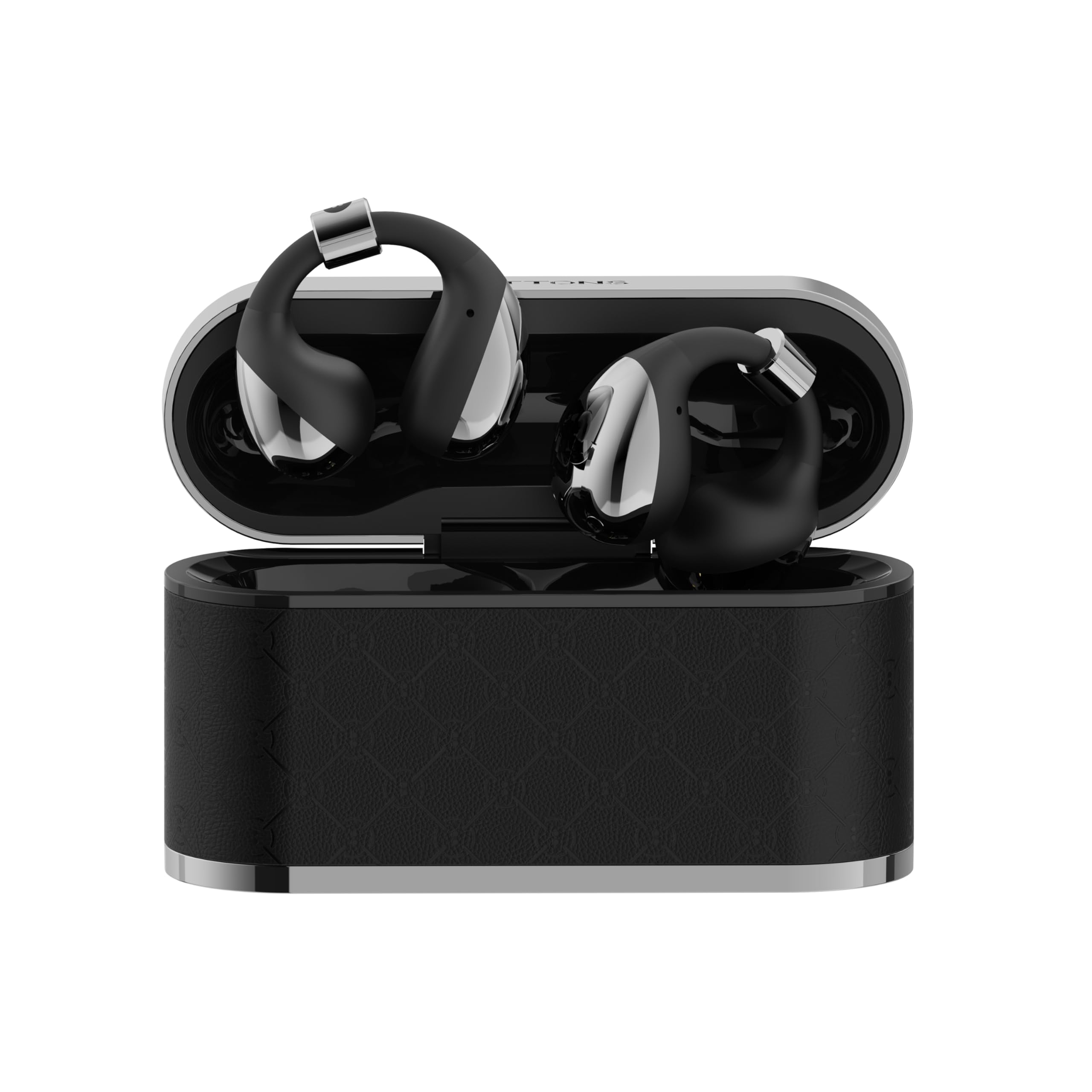 

КНОПКИ Клипсовые наушники с манжетами для ушей Совместимые с iOS и IP54 Шумоподавление (Серебряный черный) Клип на (Bluetooth 5.4, Микрофон, Android,