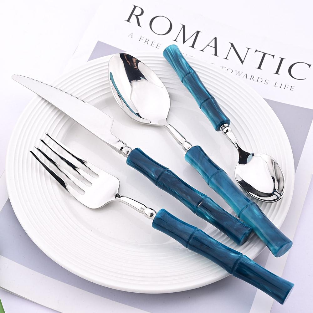 1 pz Manico in Plastica Posate Occidentali Acciaio Inossidabile a Specchio Stoviglie Coltello da Burro Forchetta Cucchiaio Stoviglie da Tavola per Cucina Festa