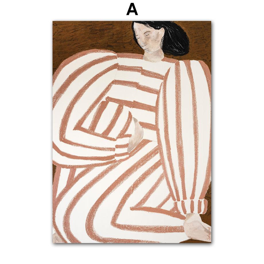 Abstract Stripe Girl Line Minimalist Wall Art Canvas Painting Nordic Posters And Prints Wall Picture For Living Room Home Decor