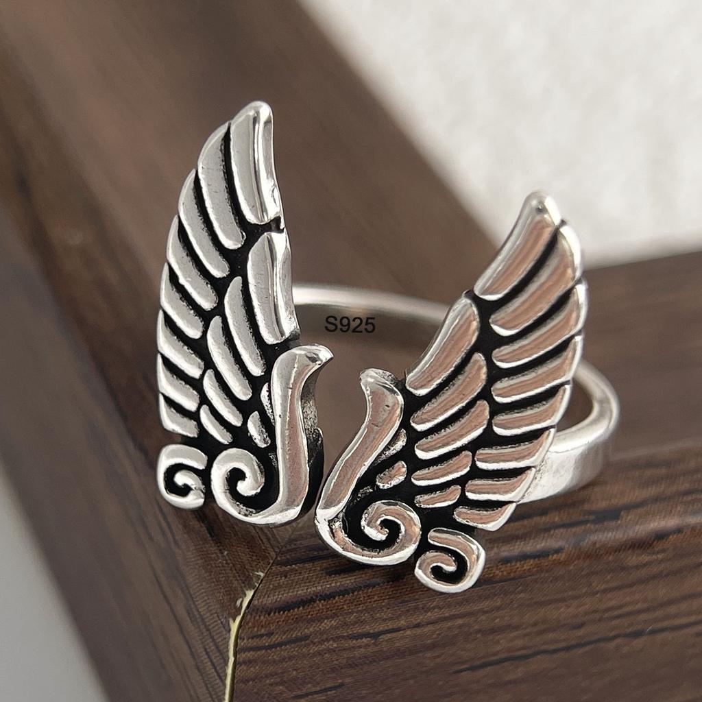 925 Sterling Silver Rings for Women Couple Minimalist Handmade Simple Retro Wing Ring Fine Jewelry Gift Prevent Allergy