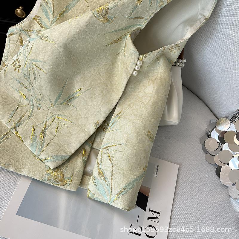 Jacquard Vest Women's Early Spring Retro Brocade Disc-buckled Small Top