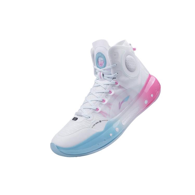 New LINING YuShuai 14 Boom Basketball Shoes Men High Top Standard White/Moon White Blue ABAQ033-22