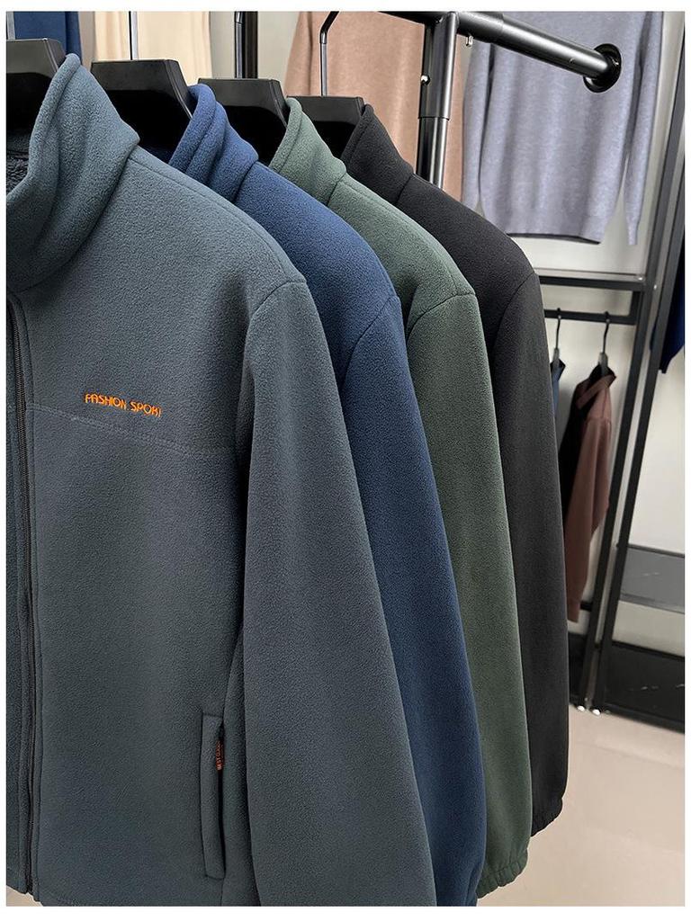 Woodpecker Men's Winter Polar Fleece Stand Collar Hoodie Double-Sided Berber Fleece Shell Jacket