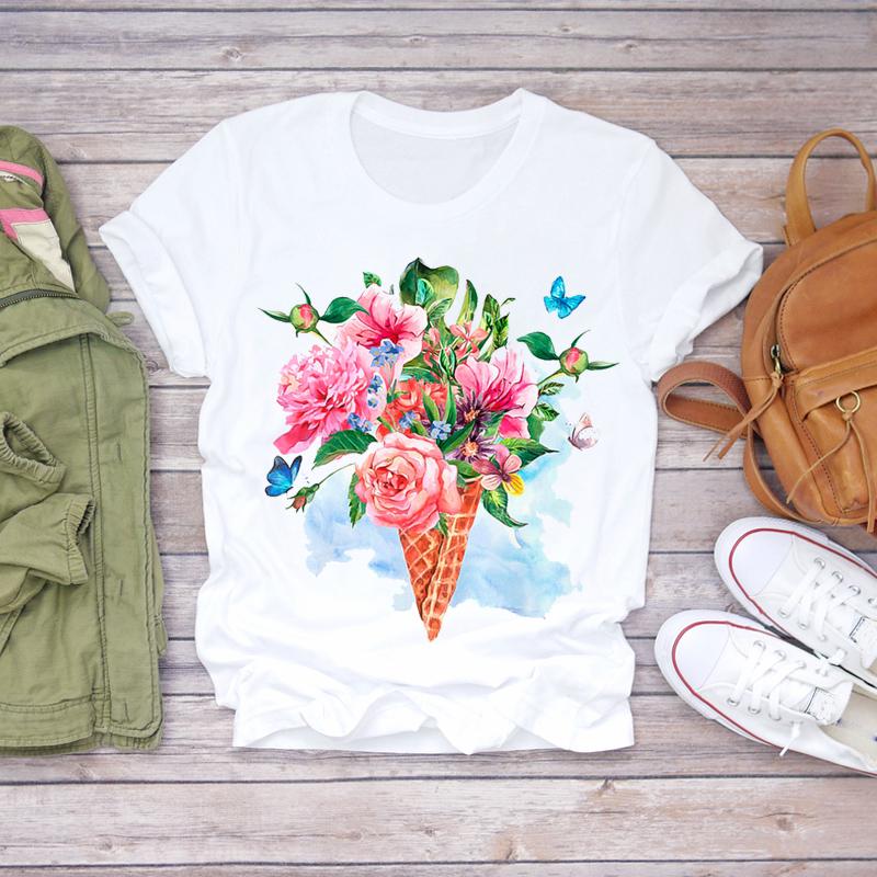 2023 Womens T-Shirt Dream Feather Graphic Fashion Print Women Harajuku Top Female Tshirt Oversize White Short Clothes