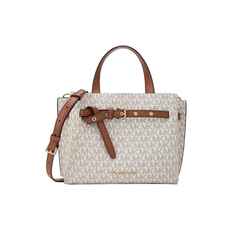 Michael Kors MK Emilia Gold Logo Classic Monogram Faux Leather Tote Bag Women tote Vanilla-White 35H0GU5S1B-150 Small