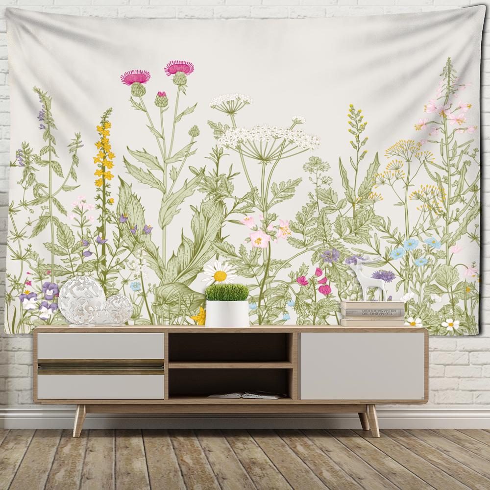 Tapeçaria de parede com plantas tropicais e flores, arte minimalista, mistério psicodélico, decoração de quarto