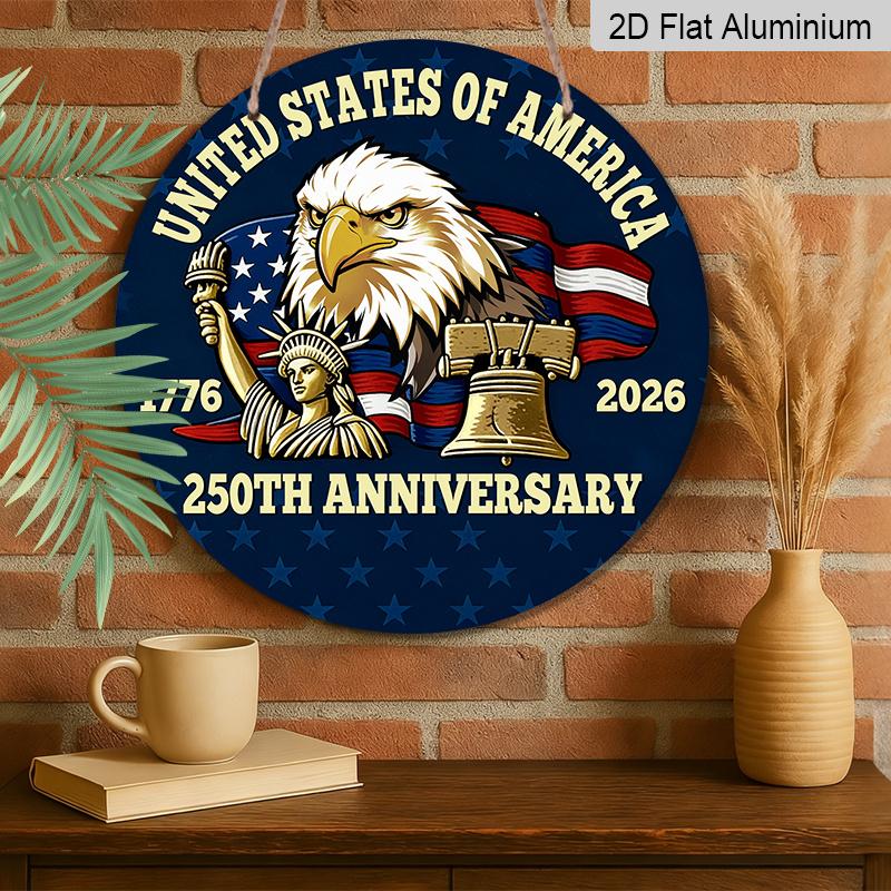 2D Flat 1pc Aluminum Independence Day-Themed Wall Decor 7.87 inches x 7.87 inches Patriotic Decor Suitable for hanging on front doors, porches, and